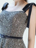 A Line Gray Spaghetti Straps Lace Up Tulle Beaded Prom Dress LBQ4194